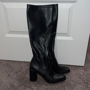 Knee High Black Faux Leather Boots